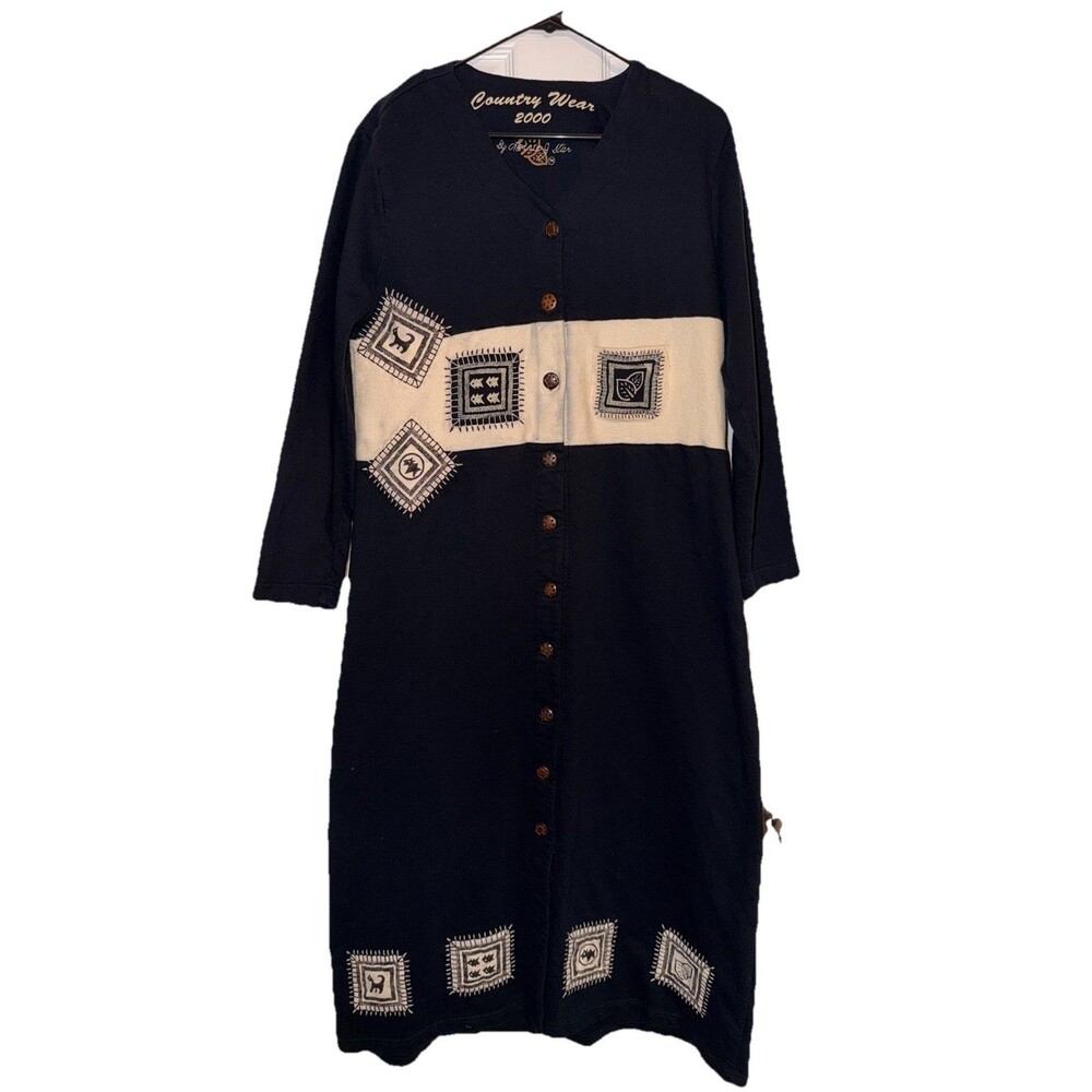 VTG Country Wear 2000  Button Front Dress Navy Blue Teachercore  Cottagecore